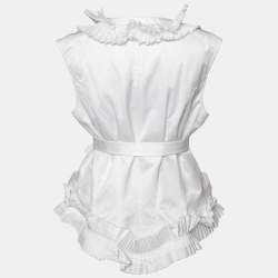 Pre Owned Yves Saint Laurent White Cotton Spiral Pleat Detail Belted Vest M