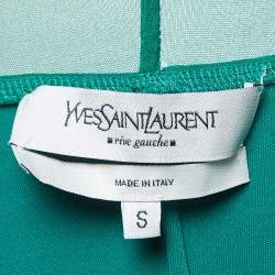 Pre Owned Yves Saint Laurent Vintage Green Mesh and Jersey Ruffled Slip Dress S