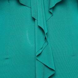 Pre Owned Yves Saint Laurent Vintage Green Mesh and Jersey Ruffled Slip Dress S