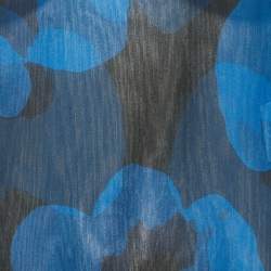 Pre Owned Yves Saint Laurent Blue Floral Print Silk Off Shoulder Blouse S