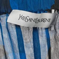 Pre Owned Yves Saint Laurent Blue Floral Print Silk Off Shoulder Blouse S