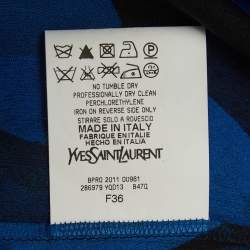 Pre Owned Yves Saint Laurent Blue Floral Print Silk Off Shoulder Blouse S