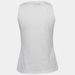 Pre Owned Yves Saint Laurent Vintage White Print Cotton Tank Top M