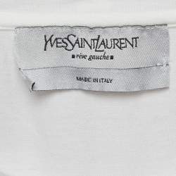Pre Owned Yves Saint Laurent Vintage White Print Cotton Tank Top M