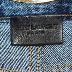 Pre Owned Yves Saint Laurent Blue Embroidered Denim Raw-Edge Shorts S