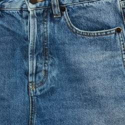 Pre Owned Yves Saint Laurent Blue Embroidered Denim Raw-Edge Shorts S