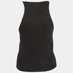 Pre Owned Yves Saint Laurent Rive Gauche Dark Grey Beaded Cashmere and Silk Tank Top M