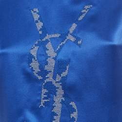 مملوكة مسبقًا Yves Saint Laurent Blue Logo Embroidered Satin Silk T-Shirt S