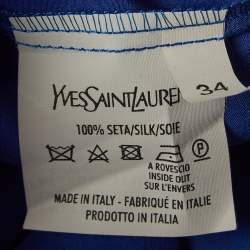 مملوكة مسبقًا Yves Saint Laurent Blue Logo Embroidered Satin Silk T-Shirt S