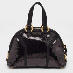 Pre Owned Yves Saint Laurent Black Leather and Sequins Mini Muse Bag