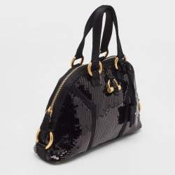 Pre Owned Yves Saint Laurent Black Leather and Sequins Mini Muse Bag