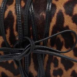 Yves Saint Laurent Brown/Beige Leopard Print Calfhair Pompom Wrap Clutch