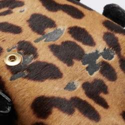 Pre Owned Yves Saint Laurent Black/Brown Leopard Print Calfhair and Leather Pom Pom Duffel Bag