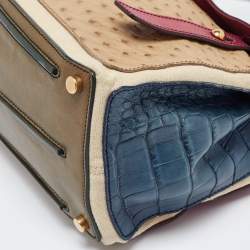 Yves Saint Laurent Multicolor Ostrich and Canvas Medium Muse Two Top Handle Bag