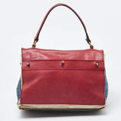 Yves Saint Laurent Multicolor Ostrich and Canvas Medium Muse Two Top Handle Bag