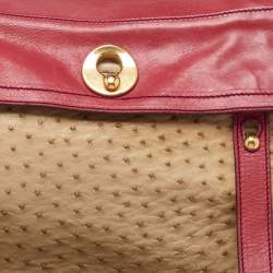 Yves Saint Laurent Multicolor Ostrich and Canvas Medium Muse Two Top Handle Bag