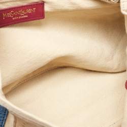 Yves Saint Laurent Multicolor Ostrich and Canvas Medium Muse Two Top Handle Bag
