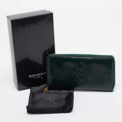 Pre Owned Yves Saint Laurent Green Patnet Leather Belle De Jour Zip Continental Wallet