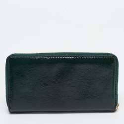 Pre Owned Yves Saint Laurent Green Patnet Leather Belle De Jour Zip Continental Wallet