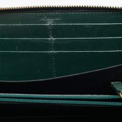 Pre Owned Yves Saint Laurent Green Patnet Leather Belle De Jour Zip Continental Wallet