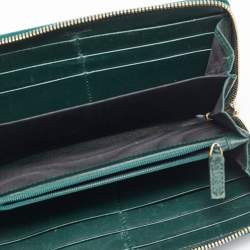 Pre Owned Yves Saint Laurent Green Patnet Leather Belle De Jour Zip Continental Wallet