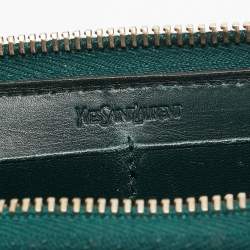Pre Owned Yves Saint Laurent Green Patnet Leather Belle De Jour Zip Continental Wallet