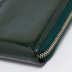 Pre Owned Yves Saint Laurent Green Patnet Leather Belle De Jour Zip Continental Wallet
