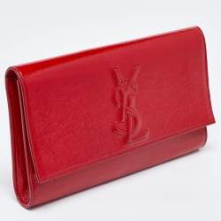 Pre Owned Yves Saint Laurent Red Patent Leather Belle De Jour Flap Clutch