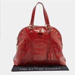 Pre Owned Yves Saint Laurent Red Patent Leather Oversized Muse Bag