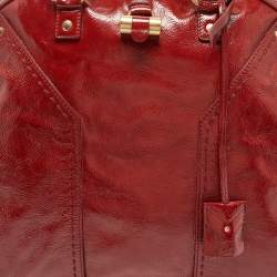 Pre Owned Yves Saint Laurent Red Patent Leather Oversized Muse Bag