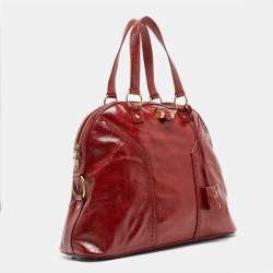 Pre Owned Yves Saint Laurent Red Patent Leather Oversized Muse Bag