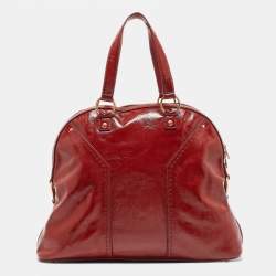 Pre Owned Yves Saint Laurent Red Patent Leather Oversized Muse Bag