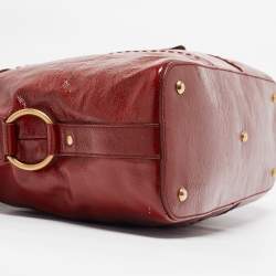 Pre Owned Yves Saint Laurent Red Patent Leather Oversized Muse Bag
