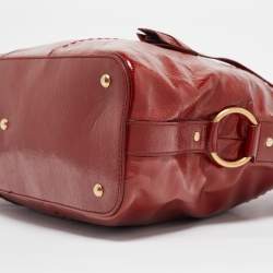 Pre Owned Yves Saint Laurent Red Patent Leather Oversized Muse Bag