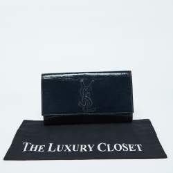 مملوكة مسبقًا حقيبة كلتش بقلاب إيف سان لوران بل دو جور جلد لامع أسود