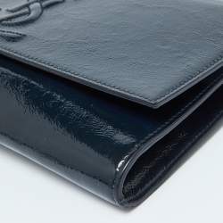 مملوكة مسبقًا حقيبة كلتش بقلاب إيف سان لوران بل دو جور جلد لامع أسود