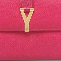Yves Saint Laurent Pink Leather Ligne Y Flap Wallet