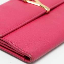 Yves Saint Laurent Pink Leather Ligne Y Flap Wallet