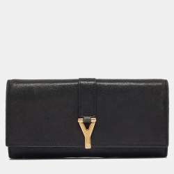 Yves Saint Laurent Black Leather Y line Continental Wallet