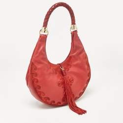 Pre Owned Yves Saint Laurent Paris Red Leather and Suede Rive Gauche Tassel Hobo