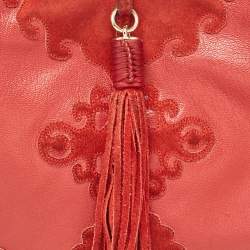 Pre Owned Yves Saint Laurent Paris Red Leather and Suede Rive Gauche Tassel Hobo