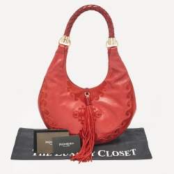Pre Owned Yves Saint Laurent Paris Red Leather and Suede Rive Gauche Tassel Hobo