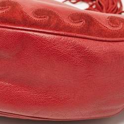 Pre Owned Yves Saint Laurent Paris Red Leather and Suede Rive Gauche Tassel Hobo