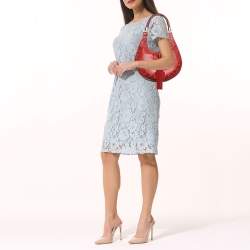 Pre Owned Yves Saint Laurent Paris Red Leather and Suede Rive Gauche Tassel Hobo