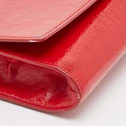 Pre Owned Yves Saint Laurent Red Patent Leather Belle De Jour Flap Clutch