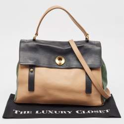 Yves Saint Laurent Tricolor Leather and Suede Large Muse Two Top Handle Bag