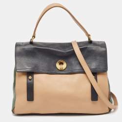 Yves Saint Laurent Tricolor Leather and Suede Large Muse Two Top Handle Bag