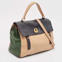 Yves Saint Laurent Tricolor Leather and Suede Large Muse Two Top Handle Bag