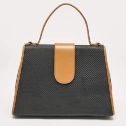 Yves Saint Laurent Black Coated Canvas and Leather Vintage Flap Top Handle Bag