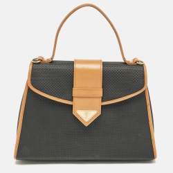 Yves Saint Laurent Black Coated Canvas and Leather Vintage Flap Top Handle Bag
